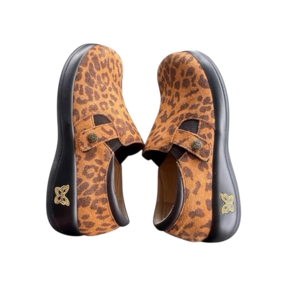 Alegria Kara Leopard Print Clogs Suede Slip On Shoe Mules Double Gore Sz 7-7.5 - Picture 5 of 10